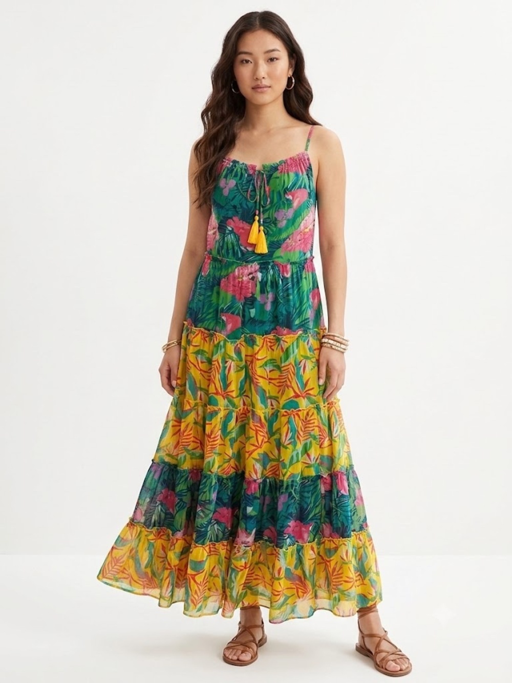 Gibson & Latimer Tropical Floral Tiered Maxi Dress Size XL NWT